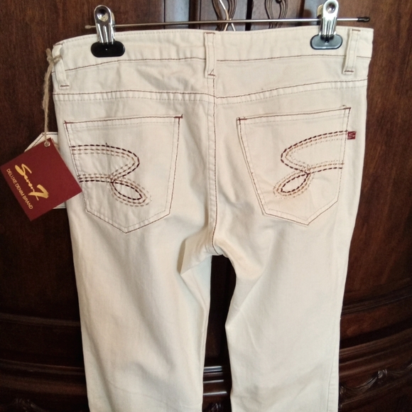 NWT! Seven 7 Premium Ivory Denim Jeans with Contrast Stitching - Picture 8 of 10